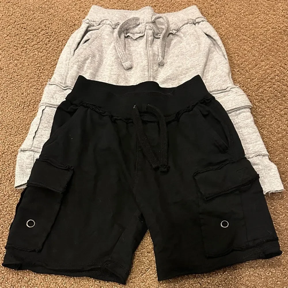 Mish Boys Two Pairs of Raw Hem Cargo Shorts Black and Gray Raw Hem Size 5